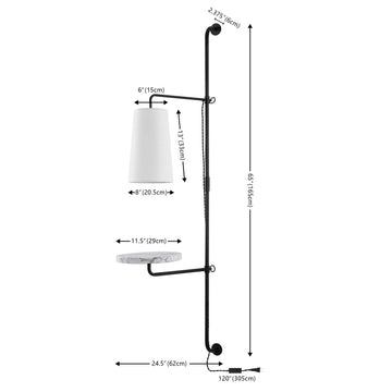 Andre 11.5" Contemporary Industrial Iron Plug-In with Adjustable White Marble Table LED Sconce - JONATHAN Y